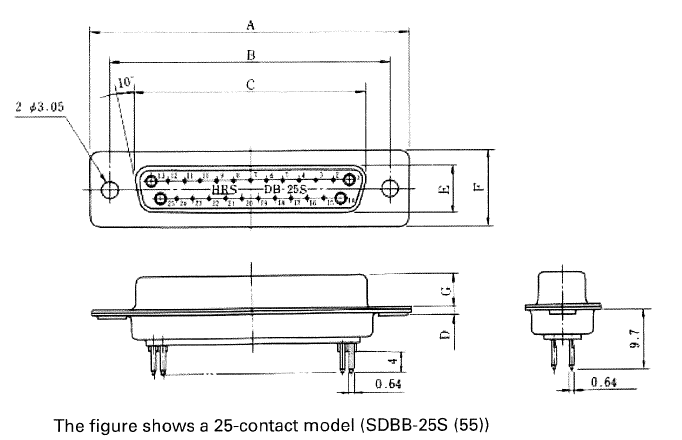 Hirose Electric Square shaped connectors SDCB-37S(55)  50pcs
